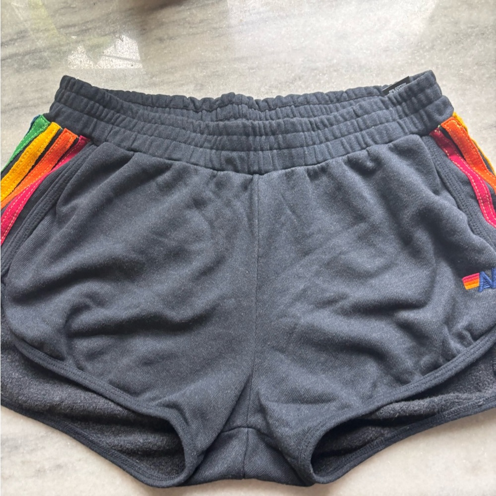 Aviator nation 5 stripe rainbow jogger shorts-size Large